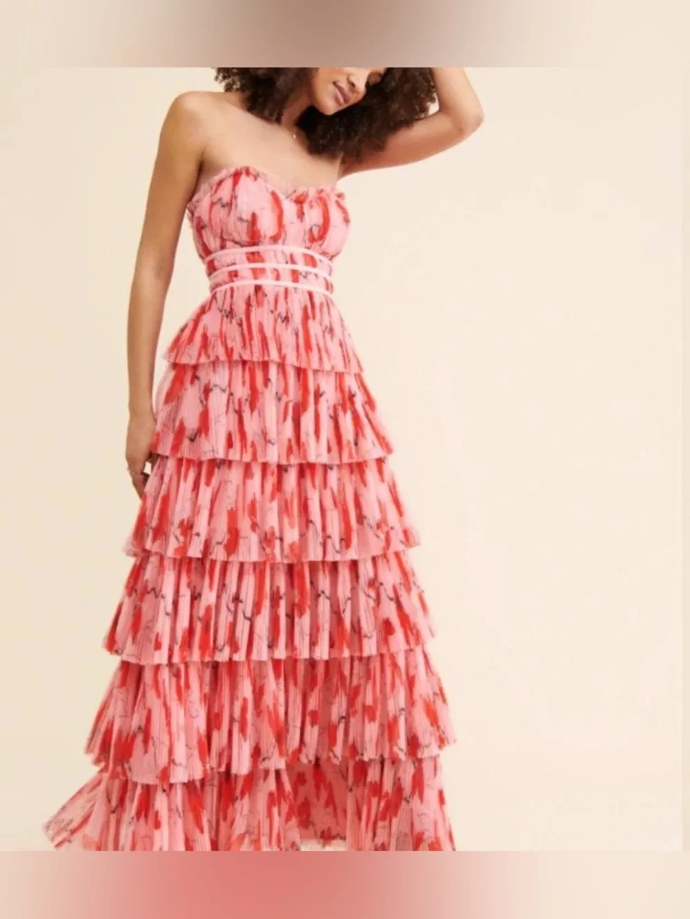 Hutch Monaco Strapless Pink Ruffle Tiered coquette girl evening Gown 6 - Picture 3 of 12